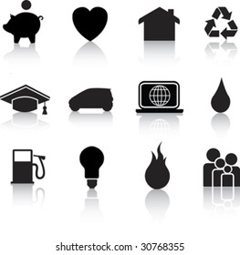 Vector Icon Set Of  Black Silhouette Home Icons On White