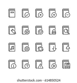 Vector icon set of books in thin line style