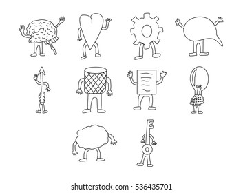 Vector icon set for brain functioning on white background