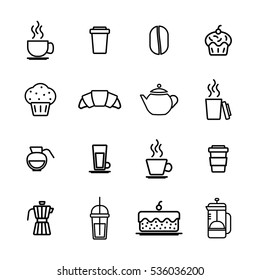 Vector icon set for breakfast on white background