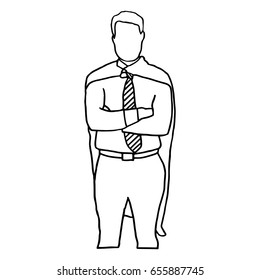 Vector icon set of businessman in superhero costume against white background