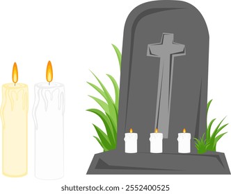 Vector icon set of candles and cemetery psot