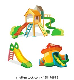 vector icon set of children playground. Illustrations in flat style isolate on white background.