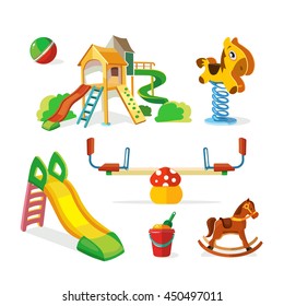 vector icon set of children playground. Illustrations in flat style isolate on white background.Childhood parenting collection.