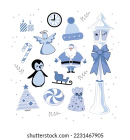 Vector Icon Set of Christmas elements. Festive Design for: Posters, Prints, Cards, Websites and other purposes