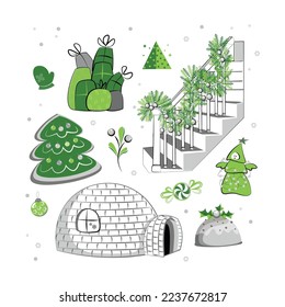 Vector Icon Set of Christmas elements. Festive Design for: Posters, Prints, Cards, Websites and other purposes