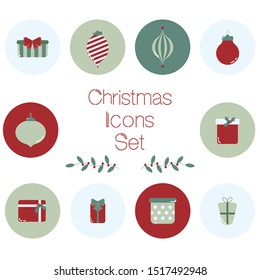 Vector icon set with Christmas gifts and tree toys designed in floral celebration style for design or web