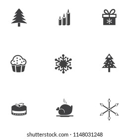 vector icon set - christmas tree vector, gift, candle, turkey, ski, snowball, sale, medal