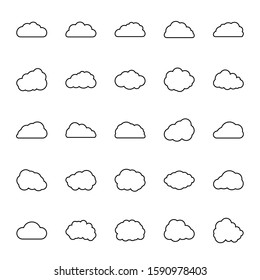 Vector icon set of clouds in line style.