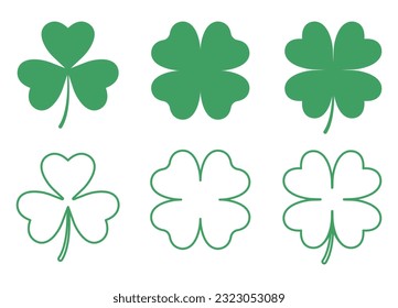 Vector icon set with clover leaves.  Isolated objects on white background.