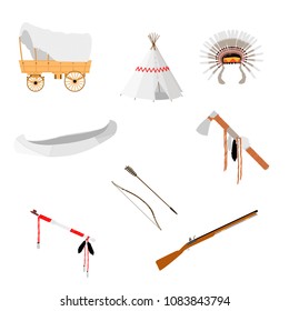 Vector icon set, collection american native indian, wild west western