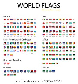 Vector icon set, collection world flags. Europe, Asia, Africa, Northern and Latin America, Australia