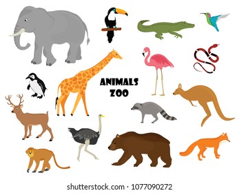 Vector icon set, collection zoo animals. Zoo