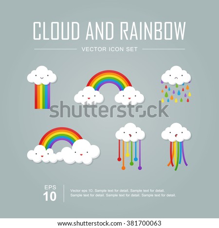 Vector icon set, Color rainbow with emotion clouds.