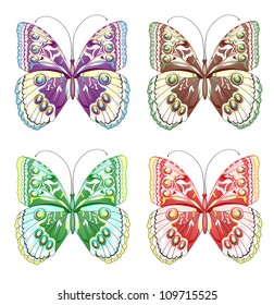  Vector icon set of colorful butterflies on isolated background