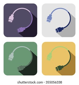 Vector icon. Set of colorful icons of usb cable, isolated on the white background