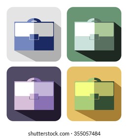 Vector icon. Set of colorful icons of briefcase, isolated on the white background