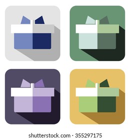 Vector icon. Set of colorful icons of gift box, isolated on the white background