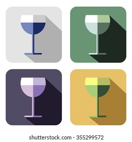 Vector icon. Set of colorful icons of wineglass, isolated on the white background