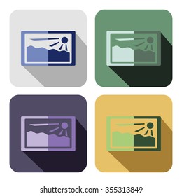 Vector icon. Set of colorful icons of pictures with landscape, isolated on the white background