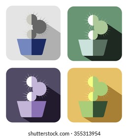 Vector icon. Set of colorful icons of cactus, isolated on the white background