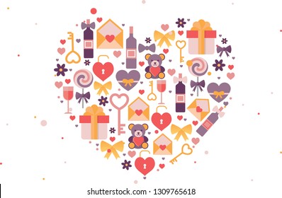 vector icon set confined in a heart. Valentine's Day is recognized as a significant cultural, religious, and commercial celebration of romance and romantic love in many regions.