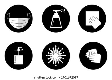 Vector icon set covid 19.Black and white collar.