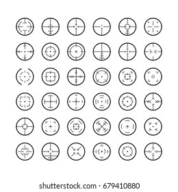 Vector icon set of crosshairs in thin line style with editable stroke