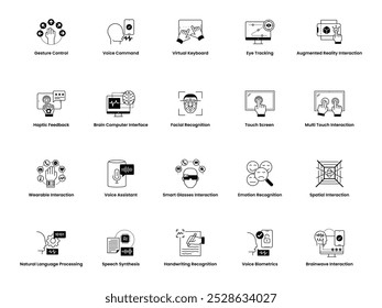 vector icon set for Cuman-Computer interaction. Outline and flat style.
