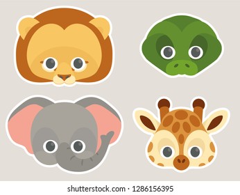 Vector icon set of cute animals. Cute animal masks for children.