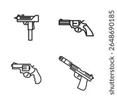 Vector icon set of cute gun. black and white icon vector PNG outline.