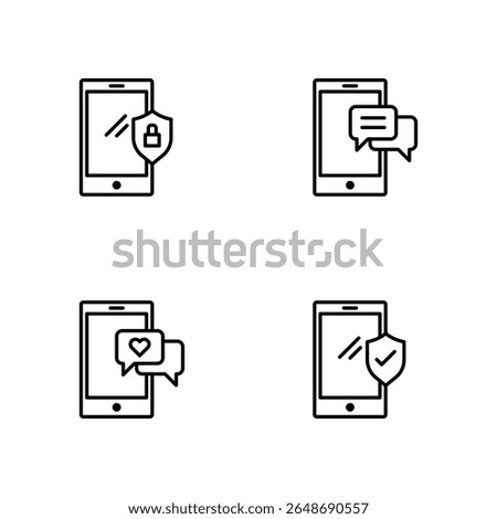 Vector icon set of cute mobile phones. black and white icon vector PNG outline.