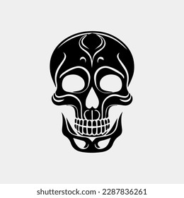 Vector icon set of decorated skull - tradition in Mexico, black icons isolated on white
