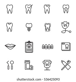 Vector icon set for dental care against white background