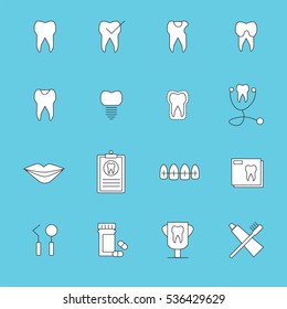 Vector icon set for dental care against blue background