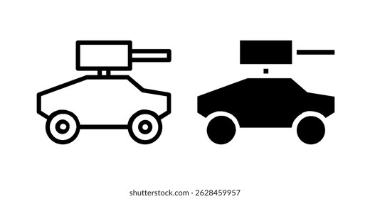 Vector icon set depicting army cars, suitable for military and defense designs.