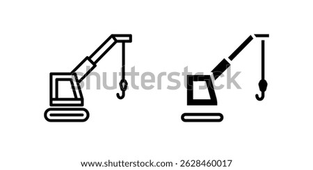 Vector icon set depicting cranes, suitable for construction and lifting operations.