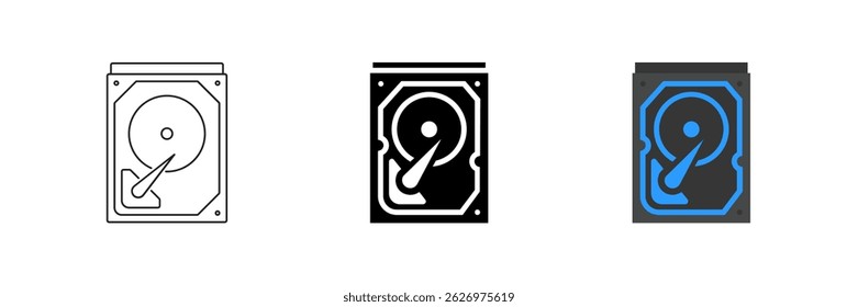 Vektorsymbol-Set mit Festplatten, geeignet für Speicher- und Technologiedesigns.
