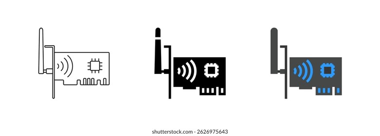 Vector icon set depicting network cards, ideal for connectivity and technology designs.
