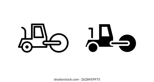 Vector icon set depicting road rollers, ideal for construction and paving designs.
