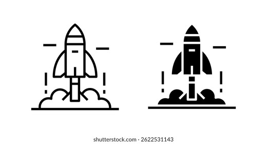 Vector icon set depicting rocket launches, ideal for space and exploration designs.