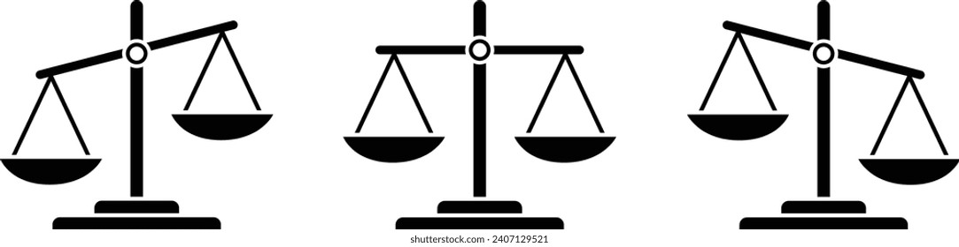 
Vector Icon Set Depicting Scales Representing Comparison, Fairness, and Unfairness