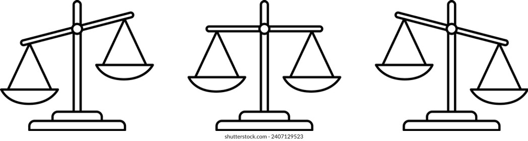 
Vector Icon Set Depicting Scales Representing Comparison, Fairness, and Unfairness