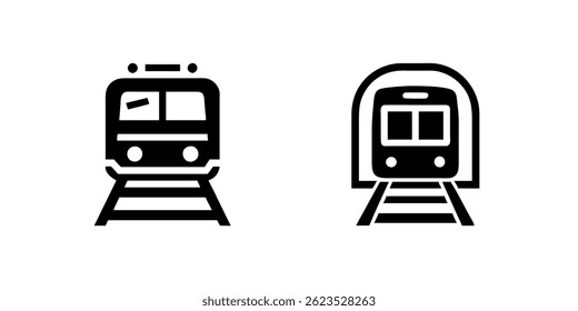Vektorsymbol-Set mit Zügen, geeignet für Reise- und Transportdesigns.
