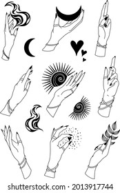 Vector icon set design template in trendy linear minimal style -  witch hand aesthetics - abstract symbol