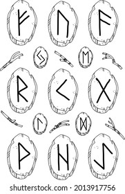 Vector icon set design template in trendy linear minimal style -  runes of nature - abstract symbol
