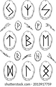 Vector icon set design template in trendy linear minimal style -  runes of nature - abstract symbol