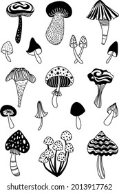 Vector icon set design template in trendy linear minimal style -  mushrooms of nature - abstract symbol