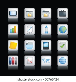 Vector icon set of detailed 3d office icons coloured buttons