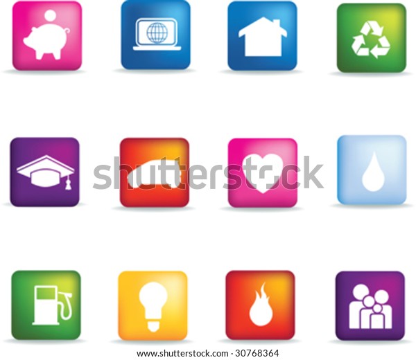 Vector icon set of detailed 3d home icons\
coloured buttons